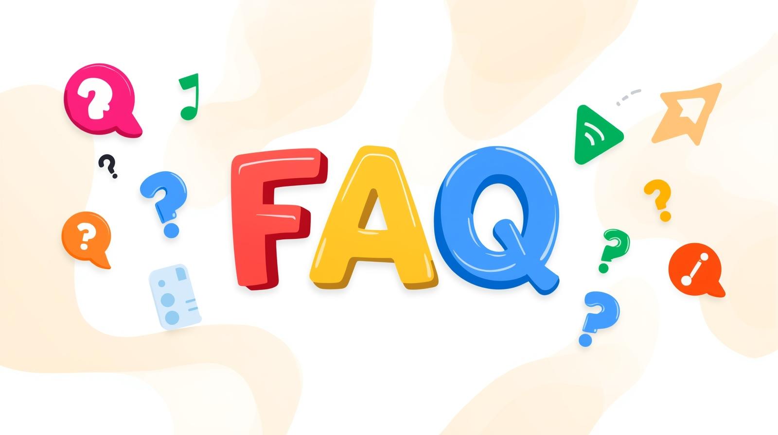 Colorful FAQ letters with question marks
